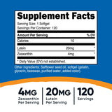 ZEAXANTHIN WITH LUTEIN 120 SOFTGELS NUTRICOST