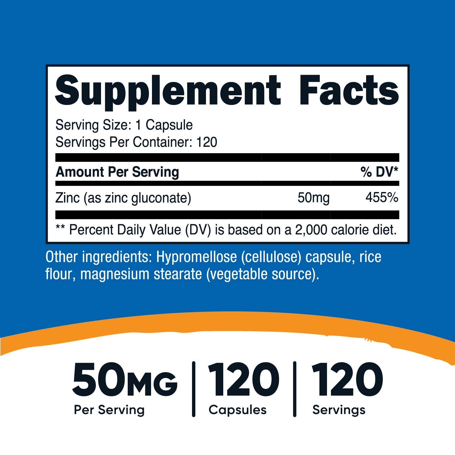 ZINC GLUCONATE 50 MG 120 CAPSULES (NUTRICOST)