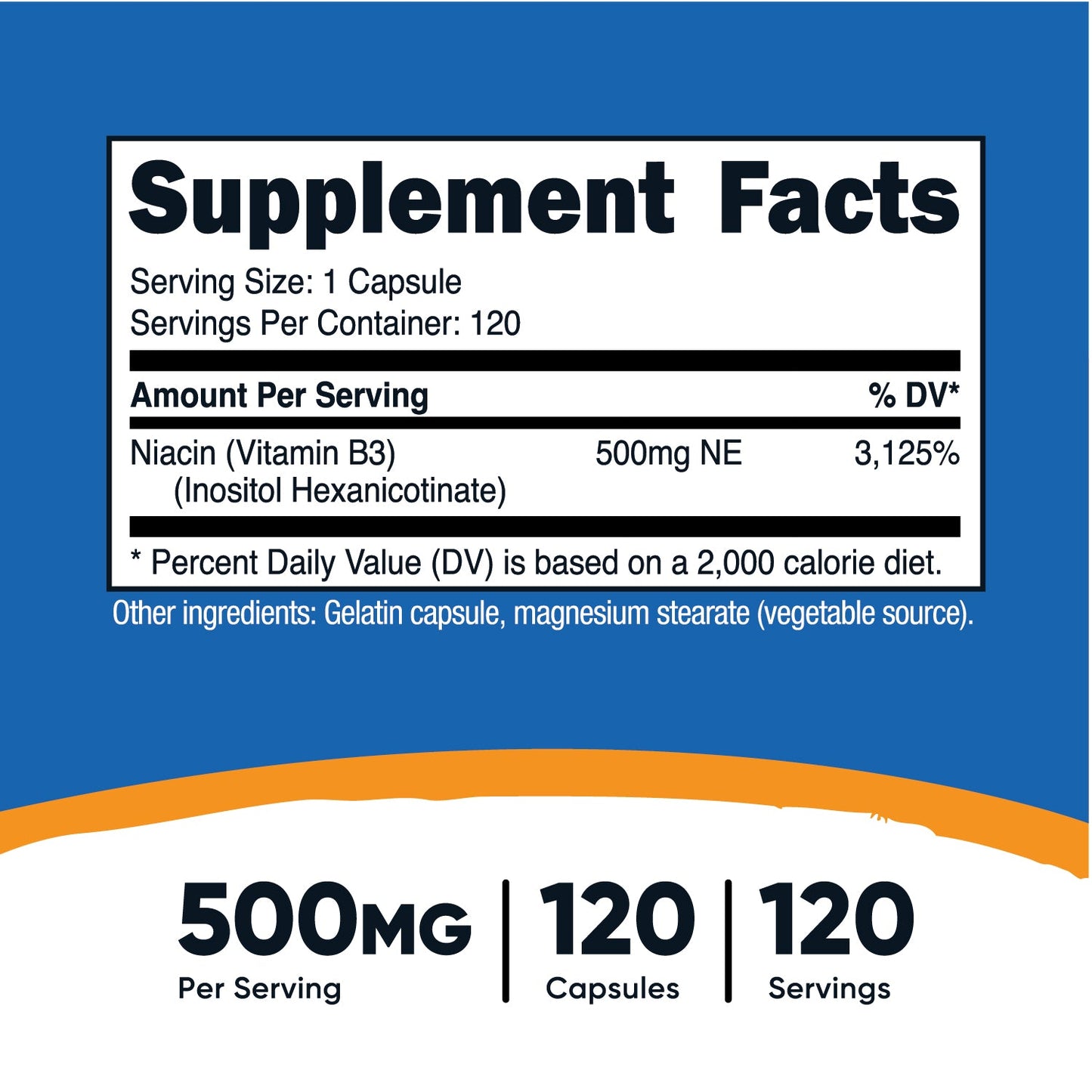 NIACIN FLUSH FREE  (500 MG) (120 Capsules) NUTRICOST