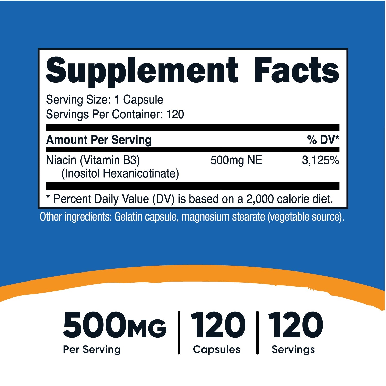 NIACIN FLUSH FREE  (500 MG) (120 Capsules) NUTRICOST