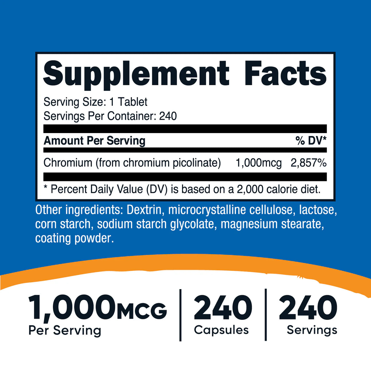 PICOLINATO DE CROMO 1000MCG /240 SRV. NUTRICOST
