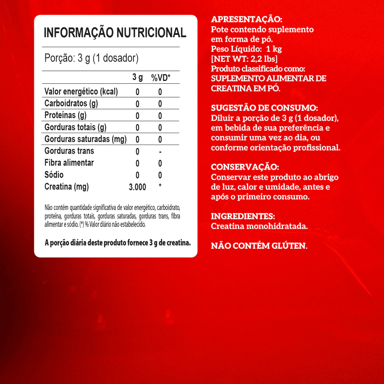 CREATINA MONOHIDRATADA 3G / 1KG INTEGRALMEDICA