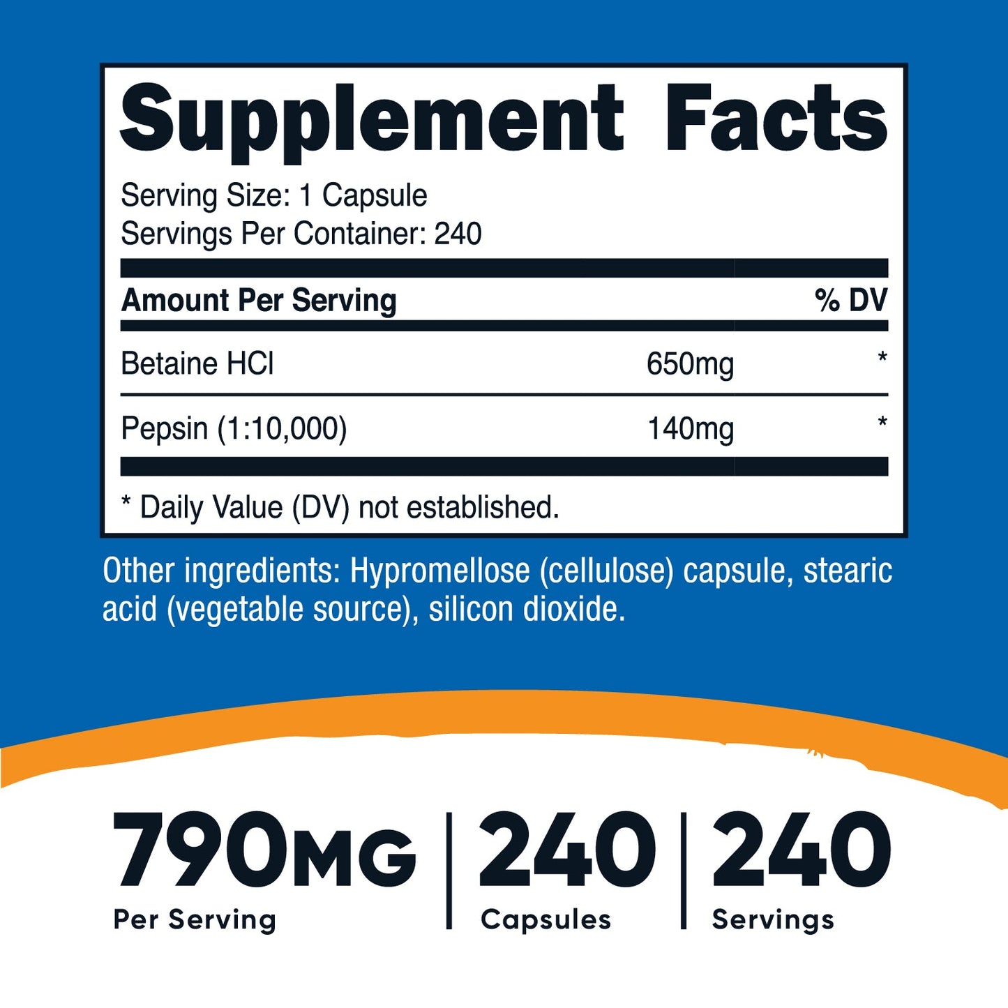 BETAINE HCI + PEPSIN 790 MG 240 SRV.