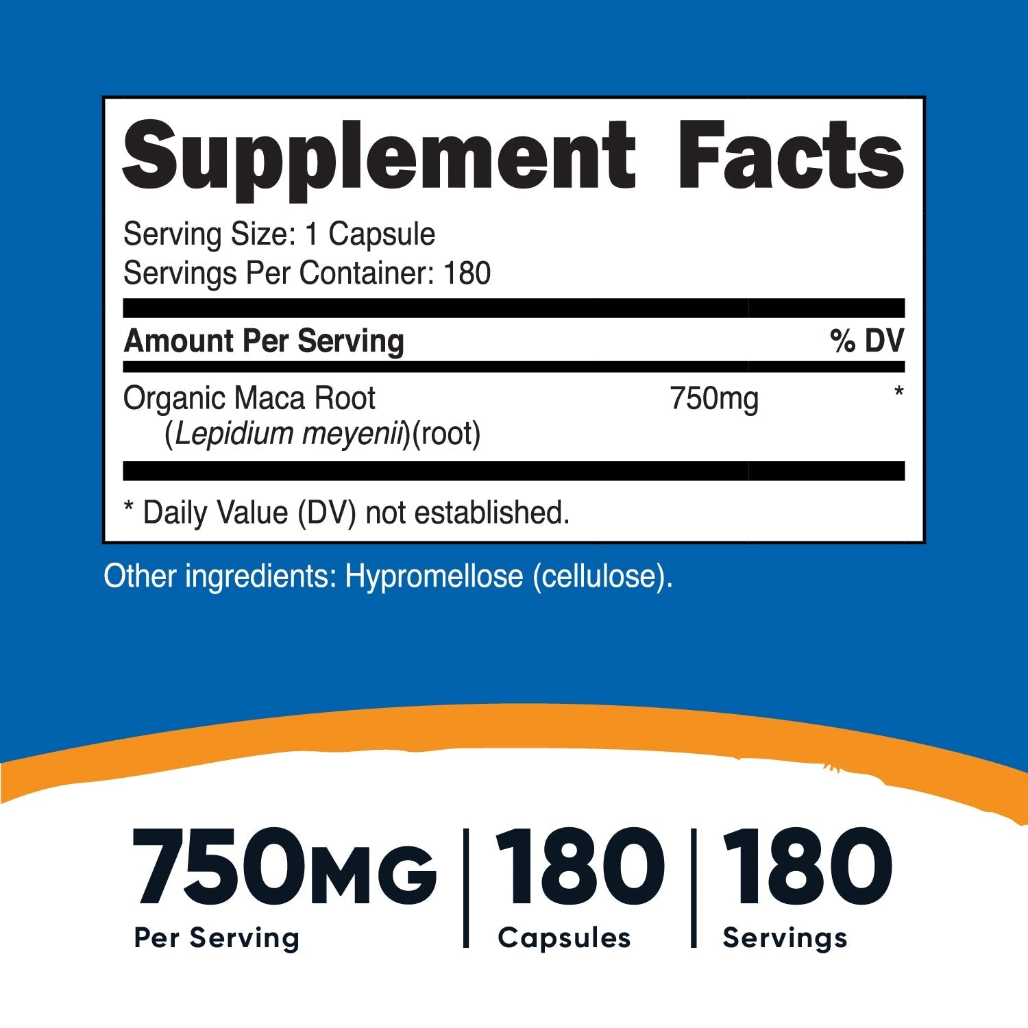 MACA ROOT 750MG /180 CAP NUTRICOST