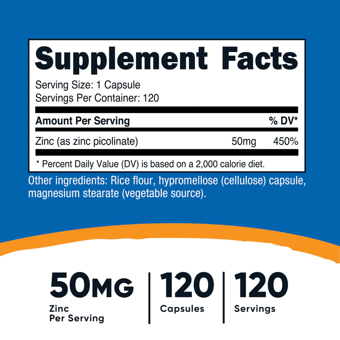 ZINC PICOLINATE 50 MG / 120 CAP