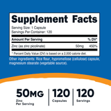 ZINC PICOLINATE 50 MG / 120 CAP