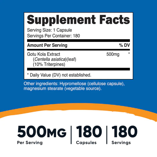 GOTU KOLA 500MG /180 CAP NUTRICOST