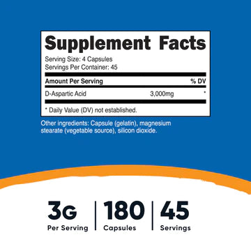 D-ASPARTIC ACID 500MG/ 180 CAP. - NUTRICOST