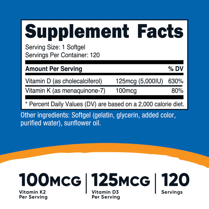 VITAMINA K2+D3 100 MCG 120 SRV. NUTRICOST