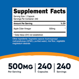VINAGRE DE MANZANA 500 MG / 240 CAP. NUTRICOST