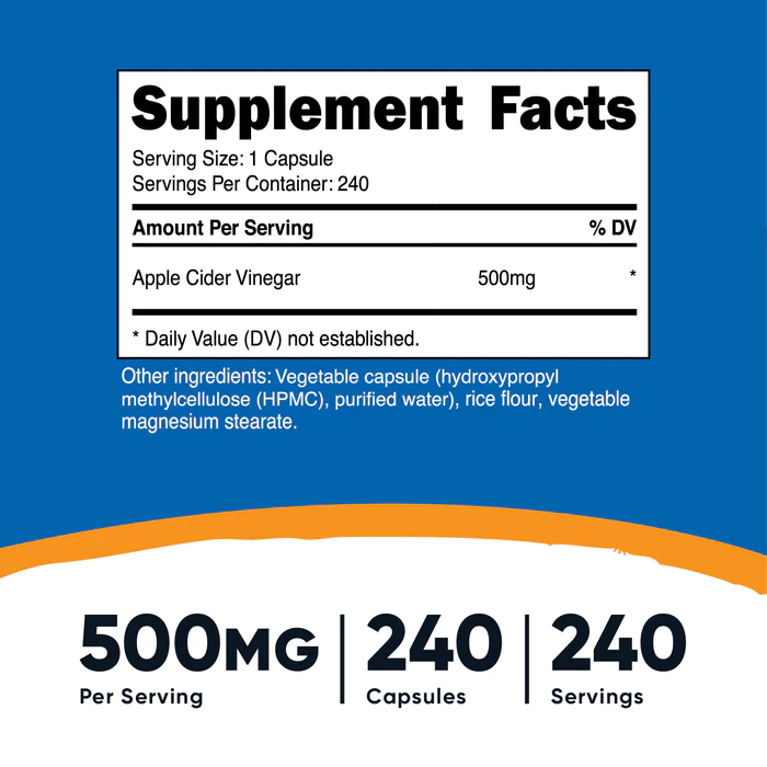 VINAGRE DE MANZANA 500 MG / 240 CAP. NUTRICOST