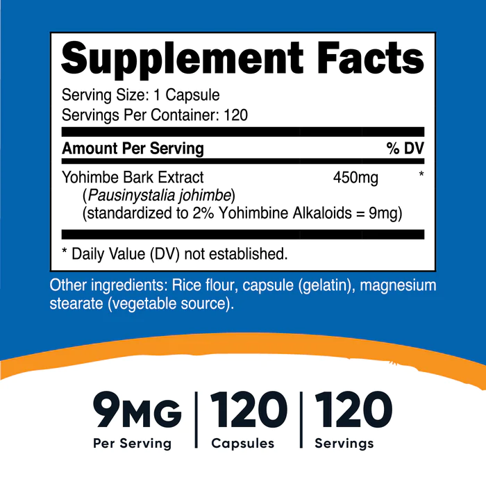 YOHIMBINE BARK 9 MG 120 CAP. NUTRICOST