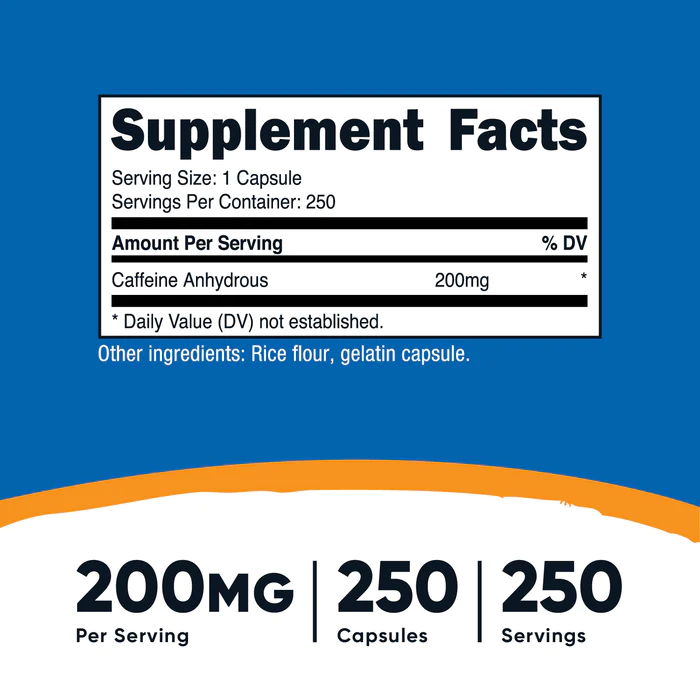 CAFEINA 200 MG 250 CAP. NUTRICOST