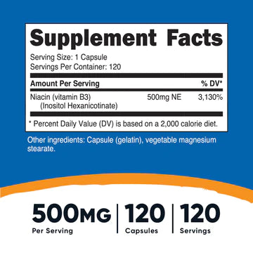 NIACIN FLUSH FREE  (500 MG) (120 Capsules) NUTRICOST