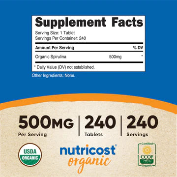 SPIRULINA TABLETS 500 MG 240 CAP NUTRICOST