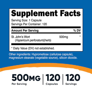 ST JOHNS WORT CAPSULES 500 MG 120 CAP NUTRICOST