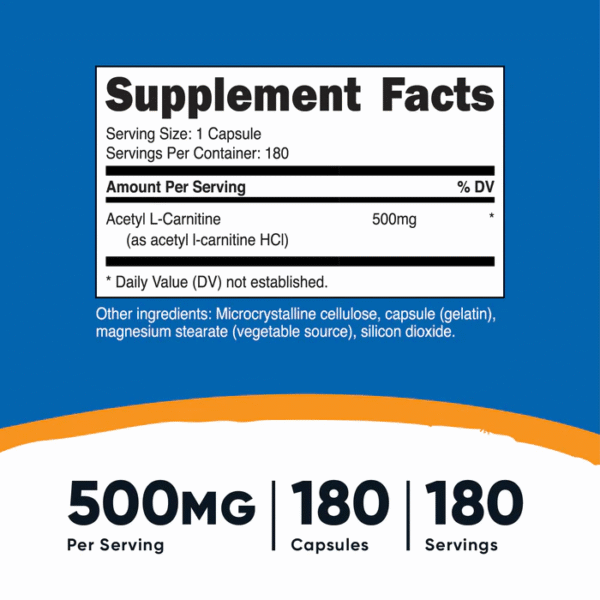 ACETYL L-CARNITINE 500 MG 180 CAP. - Imagen 2