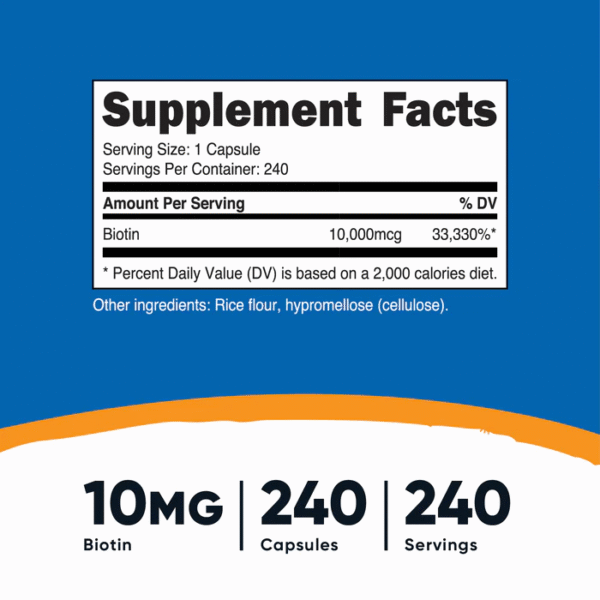 BIOTIN 10,000 mcg 240 CAP - Imagen 2