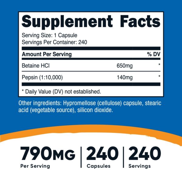 BETAINE HCI + PEPSIN 790 MG 240 SRV. - Imagen 2