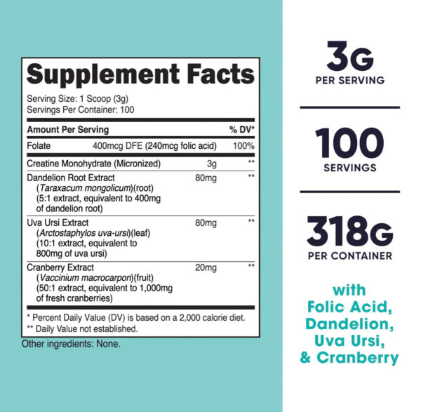 CREATINE WOMEN 3G 100 SRV CON ACIDO FOLICO Y DIENTE DE LEON - Imagen 2