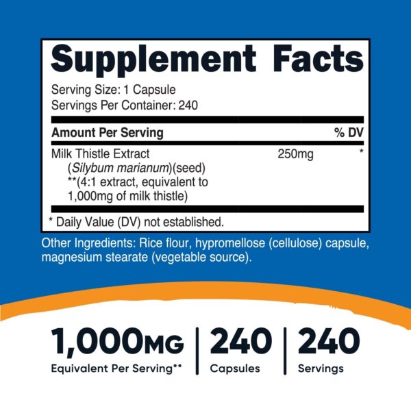 MILK THISTLE CAPSULES 1000 MG 240 CAP NUTRICOST - Imagen 2